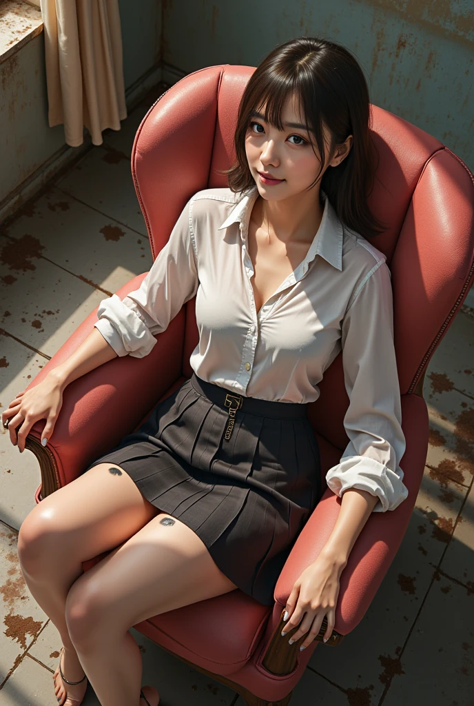 yualora, 1girl,solo, realistic, best quality, ultra high res,HDR,8k resolution,photoshoot, (photorealistic:1.4), (realistic humid skin:1.2), (22yo:1.3), detailed eyes, medium breast, long hair, (light brown hair:1), looking at viewer, facing front, light on face,A 20-year-old seductive and alluring office worker who exudes a mature and confident aura. She has captivating eyes with eyeliner, long eyelashes, and a mole beneath one eye. Her long wavy brown hair falls gracefully on her fair skin. She has a perfect figure with a large bust, and long legs. She wears a white shirt and a black tight-fitting pencil skirt that accentuates her curves, paired with black 20 denier pantyhose and high heels. She looks thoughtful, gazing at the viewer. The scene takes place in a bedroom where she is lying on the bed, supporting her body with both hands and spreading her legs apart. The photograph was taken using a Sony camera with a focal length of approximately 80mm.,