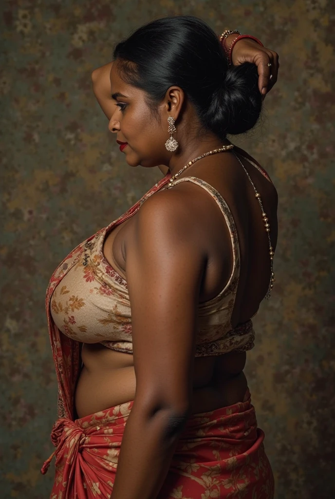 Extremely gorgeous, round face, shoot for a famous cosmetics brand, shoot for top health magazine cover Page, bold photoshoot, bold looks, body positivity, stunning beauty, ravishing, spicy hot, sizzling hot, sensual shoot, artistic sensual photograpy, thick figure, curvy, Thick navel, sexy tempting lady, sexy navel folds, fleshy figure, woman with a flower in her hair and a flower in her hair, closeup portrait shot, movie stills photography, traditional beauty, body sweat, glistening skin, feminine curve, curvy body, skin texture, skin pores, traditional clothes , traditional female hairstyles, pretty face!!, shot on sony alpha dslr-a300, indian woman with brown skin, indian goddess, traditional makeup, movie stills, actress, close - up portrait shot, detailed portrait shot, ultra HD, 32k, hyper realistic, hyper realistic skin, High level professional photography, insane details, high quality skin, beautymarks, real photograph, add every possible elements to make the photo looks as real photograph,