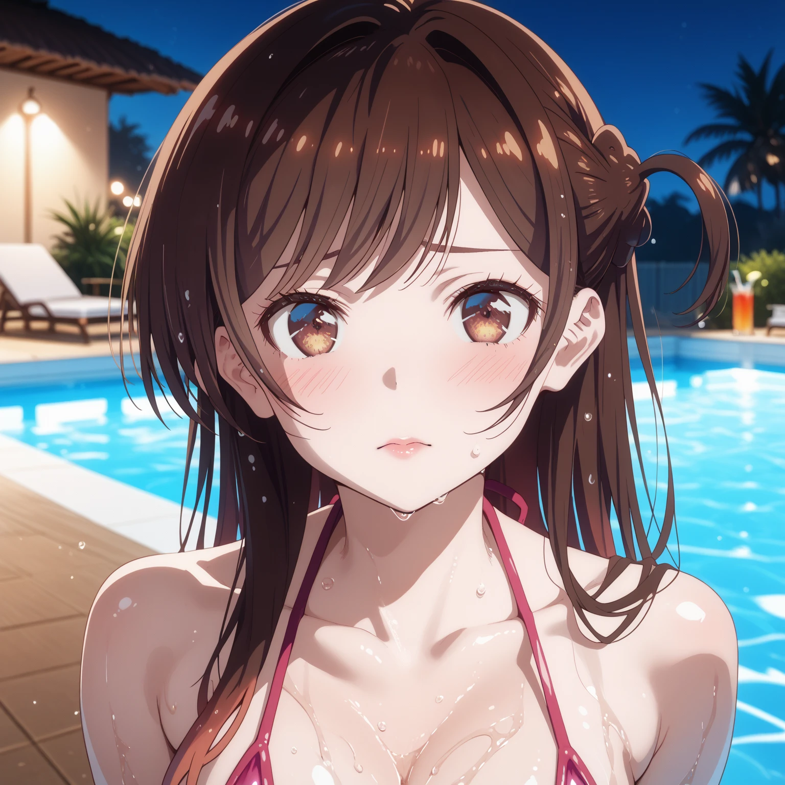 NSFW (New South Wales):1.4、​masterpiece、Top  Quality、High Quality、hoog detail、Hight Resolution、high detailed、lensflare、Ray traching、High quality textures、High quality shadow、The details are beautiful.、Detailed Details、detailed texture、realistic representation of faces、realistic and colorful、Delicate、cinematic lightings、Side Raitoko Nitido、(1 female:1.3)、(intricated details、Makeup-、pureerosface_v1:0.5)、(섬세하고 아름다운 Delicate 얼굴、섬세하고 아름다운 Delicate 눈、perfect face proportions、Detailed skins、Enticing、Large breasts pointing upwards、slim and slim)、(chest prominence:1.4)、(see -through:1.4)、Water wetting、grabbing ass、water leak、swim wears、high and beautiful bangs、ponytale、bend the spine、protruding buttocks、knee 꿇기、knee 따로、knee、swimming pool、Wrist watches、necklaces、piercings