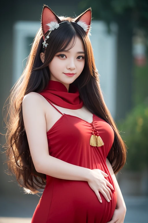 Shining, clear, white skin、Her windblown black hair hides her beautiful face.、huge、Sexy beautiful face of 28 years old、Beautiful straight hair that stands out、growing up, glowing light brown eyes、Sexy long silky bangs covering the eyes, Sexy young woman with super long hair hiding her sexy face、Shiny black hair、(((Sexy Woman)))、The cleavage is visible,Red sexy dress