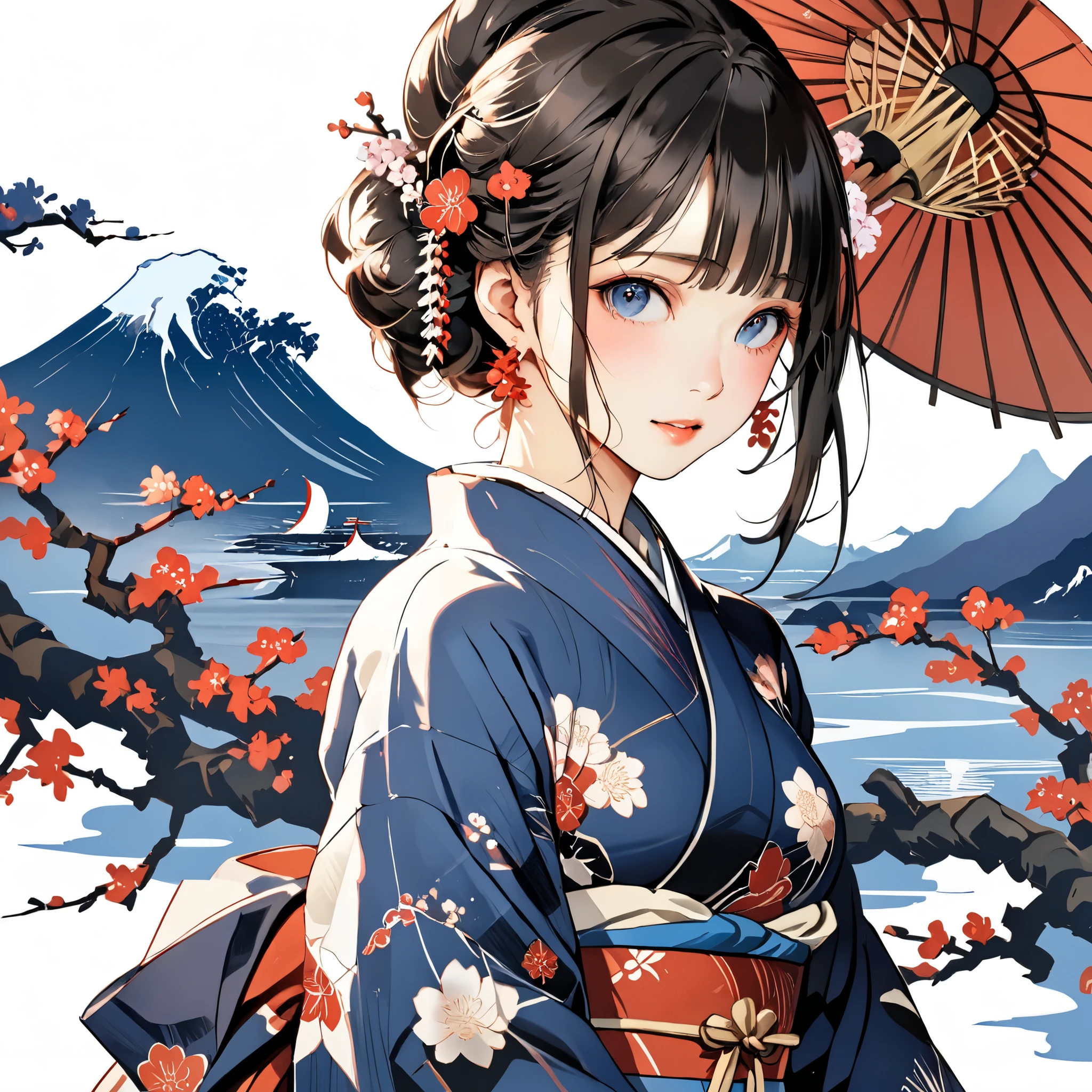 masterpiece , great quality, Best Quality, high resolution, 4K, 8k, 超 high resolution,
Ukiyo-e painting style ,Japan in the Showa era、girl,old clothes、 stylish, beautiful girl,Blue World