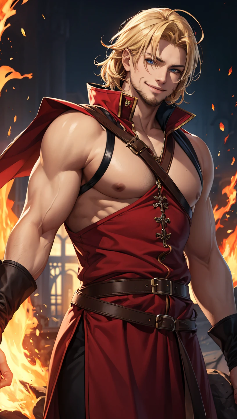 ((masterpiece)), ((best quality)), ((highres)),Rogue,Red Hair,man, handsome, muscular, fantasy, art,magic,leather armor, leather, young man,young, handsome,fire
