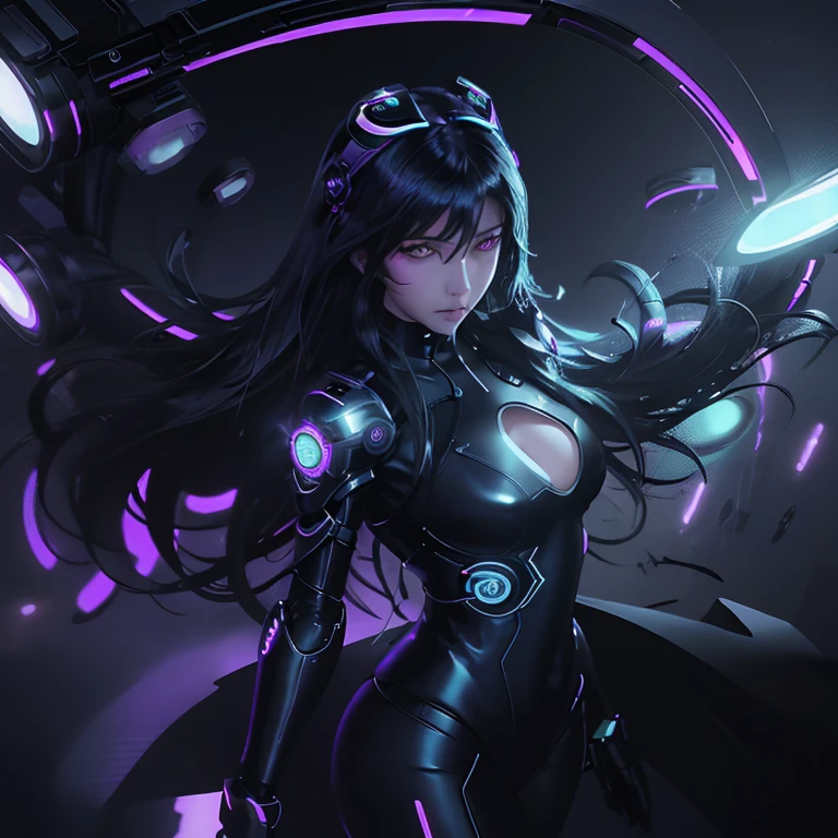 Allalyn stands on the floor in a shiny purple suit, latex shiny, Wearing a latex suit by Kudo Tsuko, wear a tight suit, smooth的紫色皮肤, purple body, shiny metallic skin, glossy plastic, futuristic glossy latex suit, glossy plastic armor, shiny skin, body-hugging suit, Wearing latex, shiny and metallic, glowing purple, smooth,coat, exoskeleton