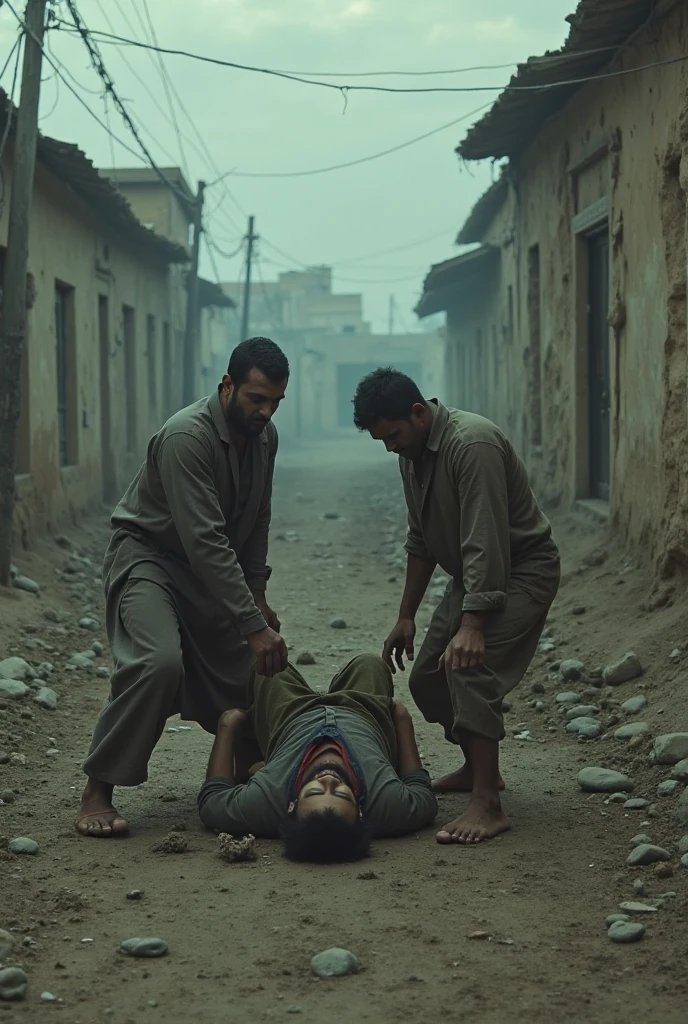 Revolutionary Afghan school girls are tearing apart Taliban leader. Dirty face  armed Taliban leader is on the ground and helpless