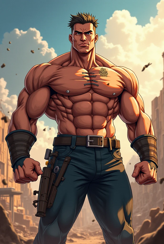 a tall, muscular man, with visible scars all over the body. Your eyes are an intense blue, almost brilliant, and a sinister aura seems to emanate from his presence.
He is dressed in ripped black pants, wearing no shirt, showing off his massive muscles covered in battle marks. In your hand, He holds a long, blood-stained blade, cruel smile, body builder, defined body, wearing no shirt, abdomen, large legs, White empty room, sexly