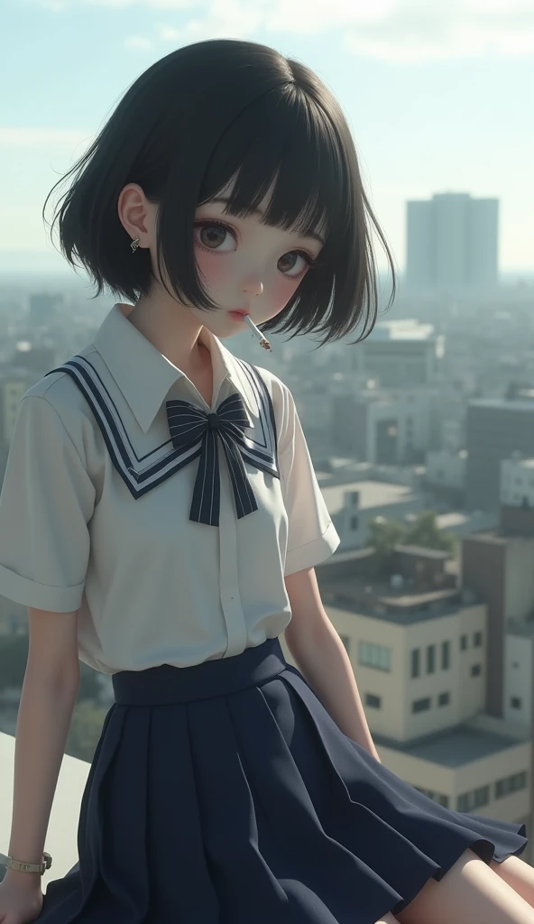 High resolution, Highest quality, super high quality, Very detailed, 8K、mini skirt、Embarrassing、Black Hair