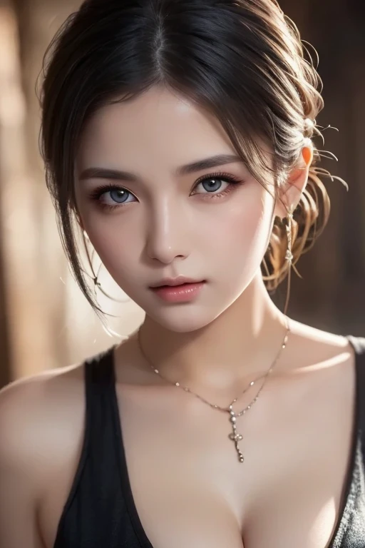Urban beautiful girl college student, masterpiece, light makeup, red lips, silver hair, messy long hair, street background, beautiful, elegant. super fine details, master works, authentic texture, cinematic lighting realism, perfect job, 16K, hd, exquisite features,blue eyes、japanese idol、Beautiful Face、cute smile、brown hair、beautiful hair、ponytail、glamorous、 big breasts、erect nipples、Oily muscle、shiny skin、tanned skin、Black glowing skin、sexy micro bikini, bright big eyes, smooth skin, earrings, necklace, tattoo
