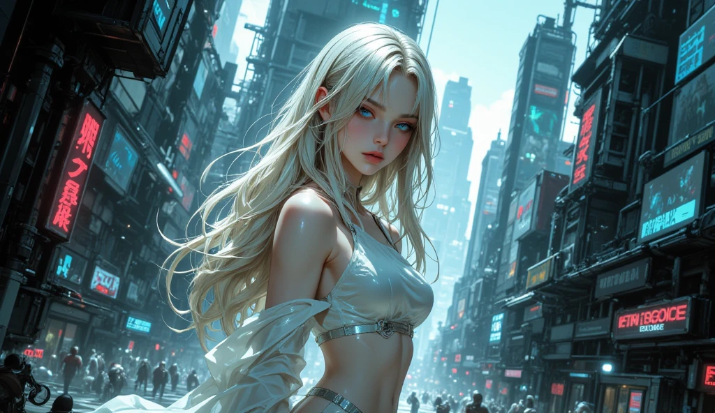 Ultra-realistic 16K CG, masterpiece, Best Composition, Photo quality, work of art, a lot of details, 8K, very detailed, one character, distant fantasy, cyberpunk, beautiful blonde 25 years old Woman, stands at attention, ((((lip filler__)), a white wet sheet on my shoulders, natural nipples, Skinny body, (low percentage of body fat), skin texture, Beautiful long legs, hyper-detailed, crazy details, wet, sweaty body, skin texture, high detail, a high resolution, rain, see through, nipples sticking out, Wet hair, There are no panties, There is no bra, on the roof, Moss on the walls, flowers, flood, Fully naked, Vagina open, there are no ropes on the vagina, Naked, Hands behind your back, Sad face, Shibari, Hands Tied, ropes on hands, ropes on elbows, there are no ropes on my legs, There are no hands in sight, elbows behind your back, Arms bent at elbows, against the backdrop of a beautiful futuristic fantasy city in the style of Coruscant from Star Wars by John Lucas, Science fiction, Huge fantastic skyscrapers in the background, space elevator towers, очень high detail заднего фона, A lot of small details, A busy street, a lot of passers-by,