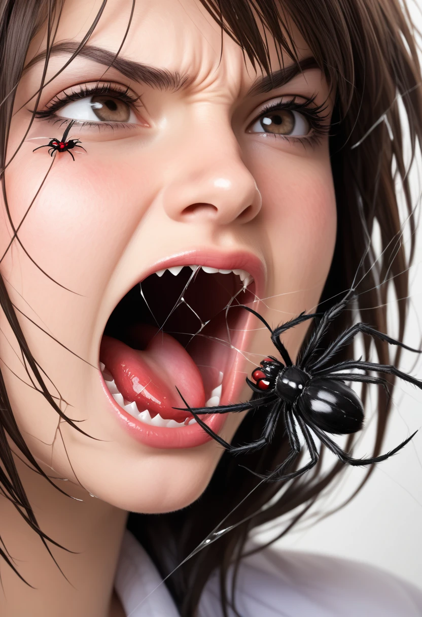 evil angry woman with poisonous spider inside her mouth