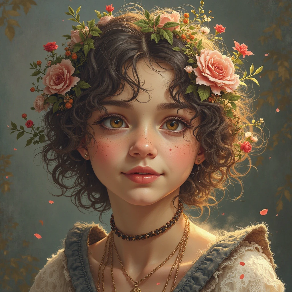 Portrait of a baby Frodo Baggins holding a red rose in his right hand