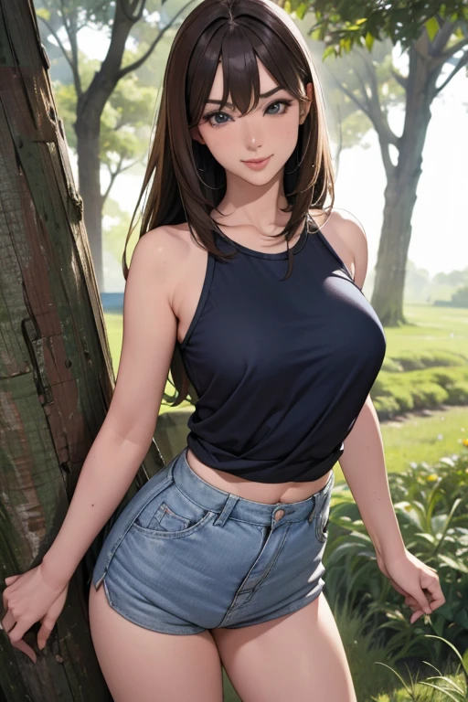 very cute and beautiful girl,(highly detailed beautiful face and eyes),
white camisole,standing under big tree,cowboy shot BREAK
 (smile:1.2),happy,looking at viewer,(pleated blue mini skirt:1.15),skirt lift,(laced white panties),
countryside,grassland,hilltop,wooden fence,detailed landscape,black hair,twin braid,
(best quality,masterpiece:1.0),absurdres,highres,ultra-detailed,extremely detailed,32k,8k resolution,
intricate details,cinematic scene,detailed background,solo,dynamic angle,