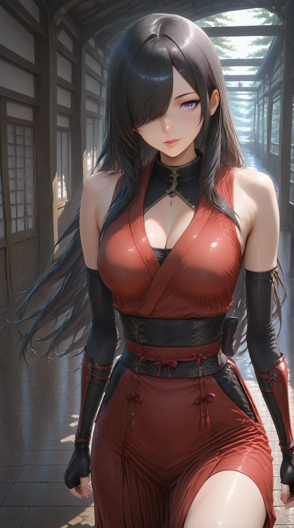 1 Beautiful Devil Girl From Hell, in the dark: 1.6), Portraitผู้หญิงเหนือจริงโดย David Hockney และ Alphonse Mucha, Fantasy Art, Korean Doll, Optical Realism, dynamic light, art station, posters, Volumetric light, Very detailed page., 8k ultra, Awarded, in the dark, deep shadow, Low noise, cowboy lens, (Red Phoenix Dress: 1.4), long hair, white hair, chest, Luxurious Palace, Royal Style, devil's crown, Red eyes make it sharp and very detailed., The most beautiful faces, chestมีขนาดใหญ่และกลมและกลมมาก, Very realistic, chinese women's clothing, Polo neck sweater, Charming smile, The eyes are very well built., guweiz, devil style, Wear black mesh socks., A ponytail with a bow tied to the back of my hair., Red-black lips, Devil tattoo on shoulder, Wear a thin red and black robe., The terrain is overcast and thundery., (Portrait), Close-up of main character, (Background detail 1.8),