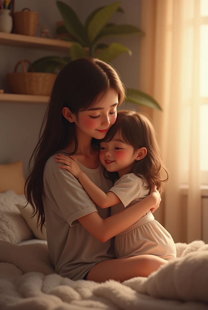 Mother and daughter smelling dress after washing 
