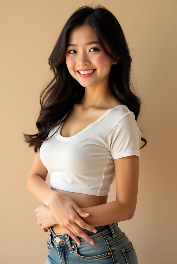 An Asian girl wearing very short clothes,So she can see,Small amount,Camel toe