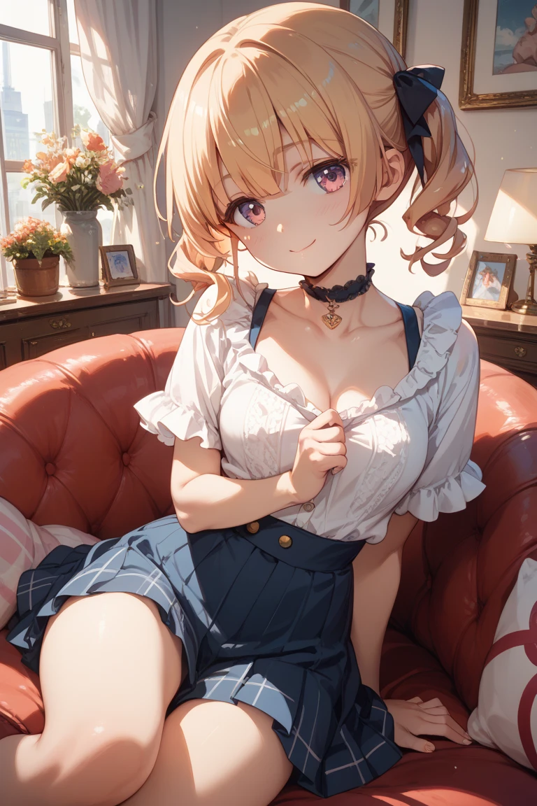 (One transcendent beautiful girl)、ultra-detailed、(8k, RAW photo, best quality, masterpiece:1.2), (extremely detailed 8k wallpaper),professional lighting,sharp focus, depth of field、(((Detailed and accurate face))),(((close up face,Overhead shots)))、nfws,((blonde、short hair))、((20-year-old woman))、((Gal))、(Earrings).(((Off the shoulder、clavicle、skirt))),(Sandals)、((Shoulder bag)),((A room in an apartment))、(((entrance)))、(((Kneeling))),(((look up at viewer、Looking up)))