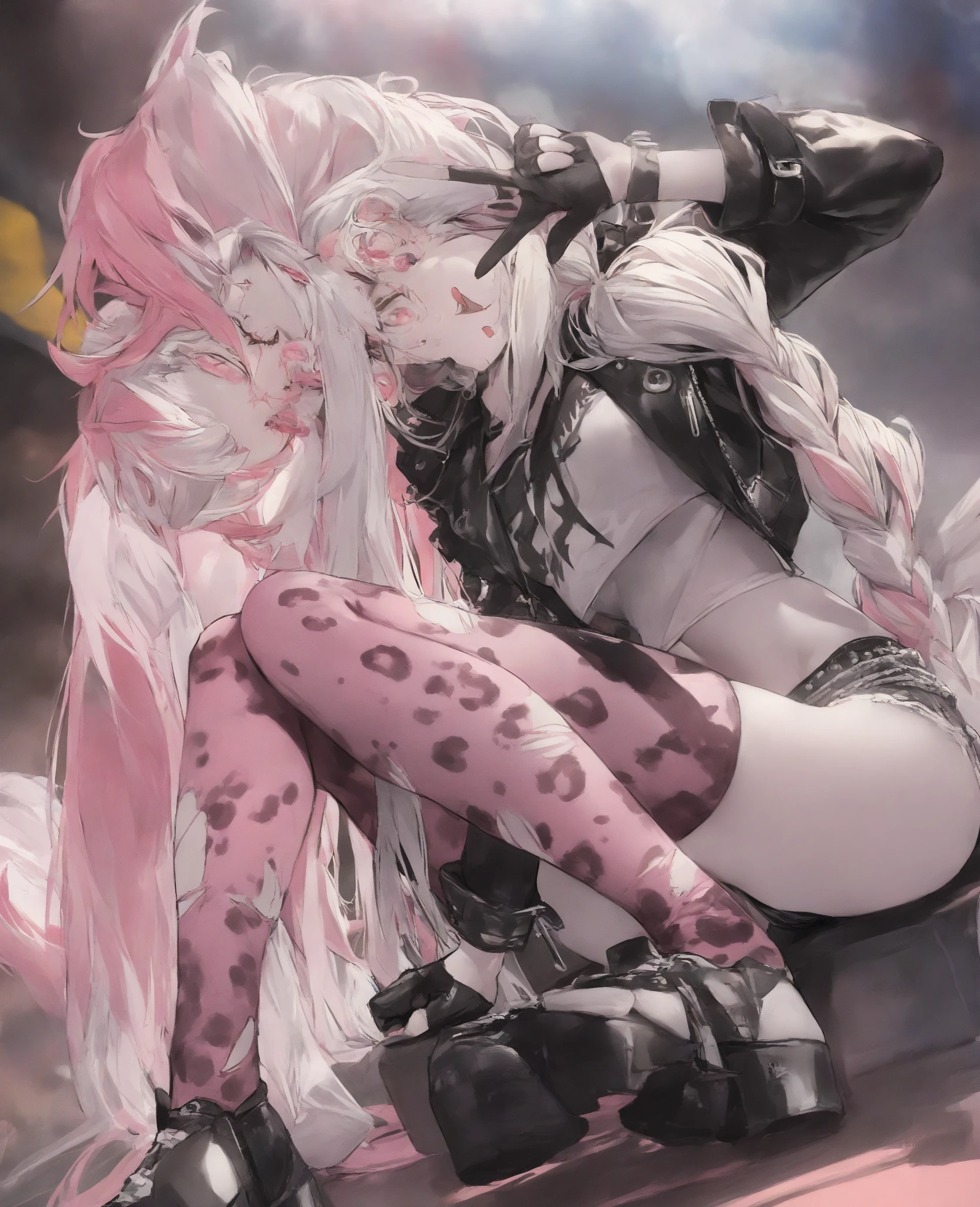 ((Girl vaginal licking tentacles:1.2)),wet hanging open, ((wet months:1.2)), wear bra, (((Blush on:1.3)), ((Wet clothes:1.2)), ((Wet hanging:1.2)),((Behind view:1.0)), Kneel, White lace lingerie, Lying on a high platform railing,fox ear,woman,,,city,night,(((black tight miniskirt bodysuit))),(wet with sweat),open mouth smile(()),(()),((baby girl body shape)),blush、surprised face,(((Tentacles wrap around the body)))(((raped by tentacles)))(((Tentacles wrap around the body)))(((raped by tentacles))),((Girl vaginal licking tentacles:1.0)),((blush on:1.3)),((wet clothes:1.2)),((wet hanging:1.2)), open leg, under the water,((heart-shaped pupil:1.2)), white hair,(((Blush on:1.3)), ((Wet clothes:1.2)), ((Wet hanging:1.2)) , Behind view, Kneel, Lying on a high platform railing