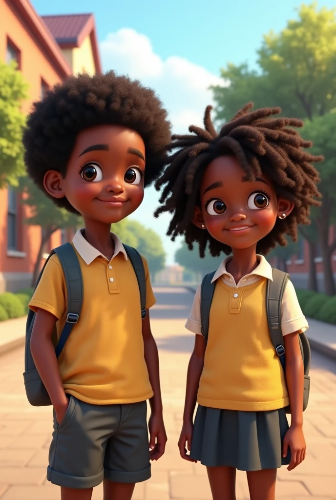 (photorealism:1.2), Two mature black boys and two mature black girls. They are sixteen years old. They stand beside each other in a university background. The two girls crosses their arm.