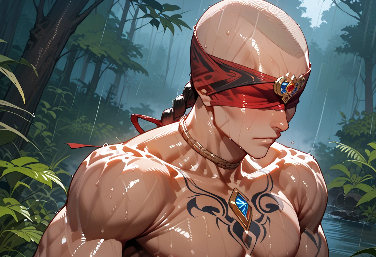 Male mummy, white bandage, face bandage, white eyes, covered with bandages, tanned skin, 