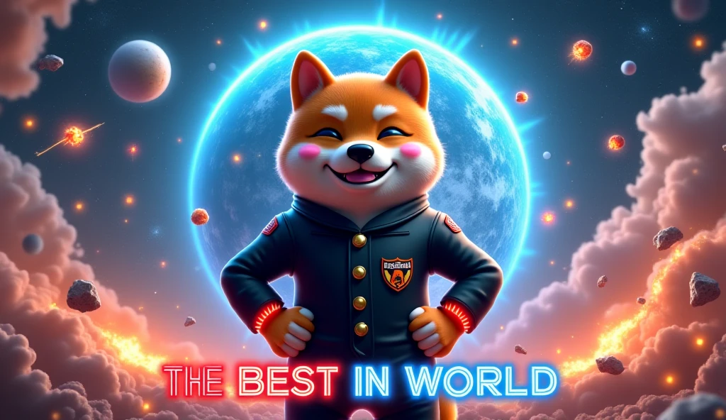 There is a dog that is standing in front of a planet, dog in a space suite, corgis in no man's sky, Cosmonauta de Corgi, Retrato do cosmonauta Shiba Inu, Hora, cyborg dog, bipe!!, Hybrid style beep blend, arte do bipe, retrato vfx altamente detalhado de, warframe hound, usando um capacete de astronauta