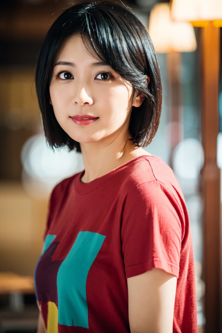 Captura de pantalla de jujutsu kaisen, black haired girl with red highlights and a cherry, black eyes, Pale skin, cheerful expression in a short black skirt and a black shirt