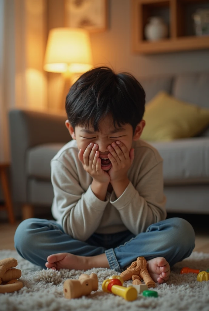 The 8 year old boy crying