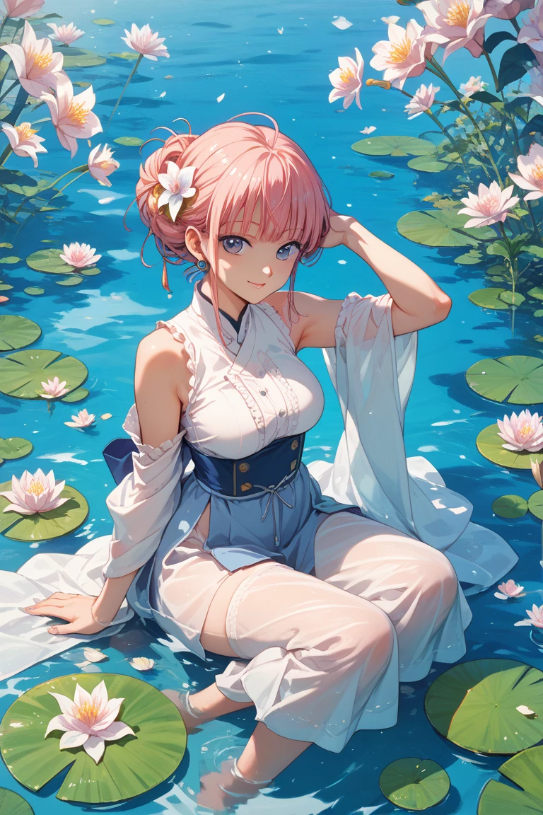 (Highest quality, 4K, 8k, High resolution, masterpiece:1.2), Very detailed, Picturesque, Anime style photo, Photo Anime:1.37)、Japanese、(Pink pixie cut)、smile、Black choker、Maid clothes、White Maid Cap、whole body、Nakano Ichika