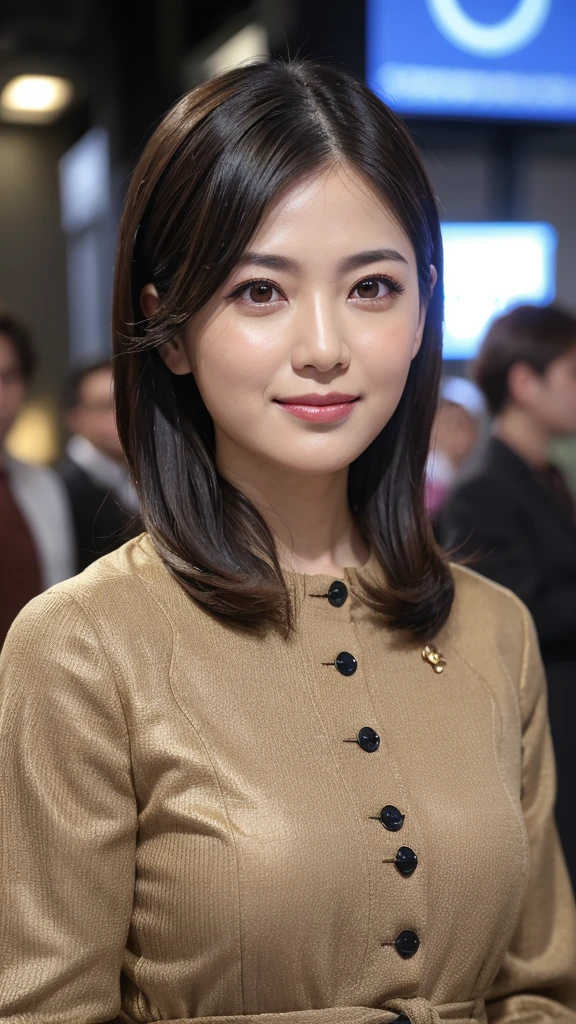 ((top-quality, in 8K, masterpiece:1.3)), Beautiful Japanese woman, perfect body:1.4, Slim abs:1.2, ((Straight hair:1.2)), (turtle neck:1.1), (a street:1.2), wetbody:1.5, Three-dimensional texture, A detailed eye, Brown hair, very thin waist, posterior view, looking back to the viewers