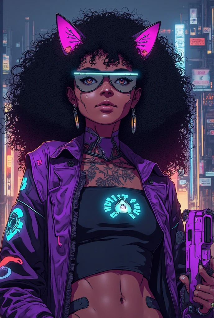 Dark skin, vibrantly colored, Highly detailed, highly intricate, glossy, fantasy digital art , ((Dark-skinned woman))), (((black heart-shaped diamond under her bustline;))) ::((creating a new law of physics by smelting a gem into a hardlight cauldron and producing a holographic formula, though Alien alchemy as she listens to music as sweat drips and soaks her clothes.) (flirty, strong, slender ,salacious, alluring physique, hypnotic black eyes, short black curly hair, long narrowed convexed hooked nose, a lovely oblong face), (Open black denim jacket, stars on the chest pockets, blue and white striped crop top, black shorts stars on waist, white thigh-high blue trim, black boots, 504 Kangol cap, shades.) (magical laboratory, hardlight machines, waterfalls, mystical fantastic atmosphere.) ( intricately accurate facial and physical structure, intricately expression and emotion, accurate colored complexion, accurate clothing design, complex hairstyle, intricate character detail, full of emotion, perfect peice, perfect prompt ,full length depth of field.)