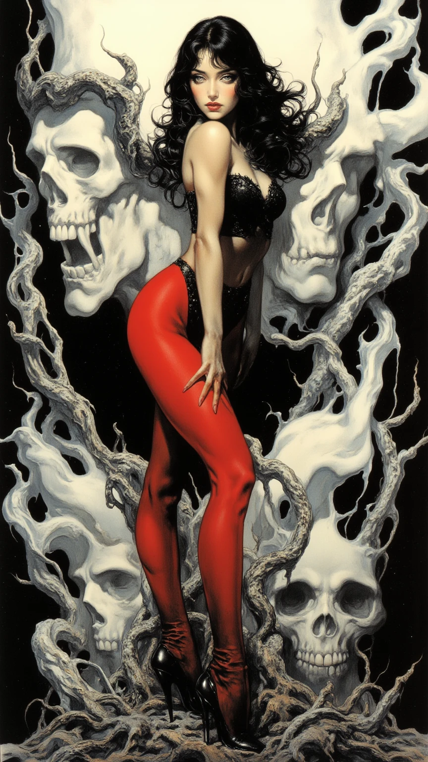 (masterpiece, best quality:1.2， Symmetrical body，fullbody)，comic board，femdom,1beautiful girl, smile,barefoot,smile，lace bodysuit, shiny leggings, blush,breasts,cleavage,crossed legs,large breasts,leg tattoo,lips,lipstick mark,long hair,smile,toenail polish,toenails,) sitting,couch,defloration,dirty,smoke,indoor,(rich background, film shooting, depth of field, Super visual, The art of HR Giger and Beksinski comes together in this detail, Grim, skeletons:1.5，Flowing saliva:1.5，Bare brains on the wall，beauitful , mucus:1.5，Pepperoni:2，A large number of homogeneous species:1.5，SPR:1.5，Psychedelic background，Dark horror scene. Sharp images, Use edge lights to render at 8K resolution, It shows a terrifying environment full of Lovecraft's tentacles，They twist and pulsate in neon lights. HDR lighting creates complex and detailed shadows on a distorted background, Mutant humanoid. Distorts the environmental structure due to glitch and distortion effects, Surreal and dreamlike elements，Such as a floating inverted structures and decaying flesh，Create a feeling of disturbing and disorientation. Religious and mystical symbols are scattered against an intricate backdrop，Add a touch of supernatural horror to this already insanely terrifying masterpiece,)