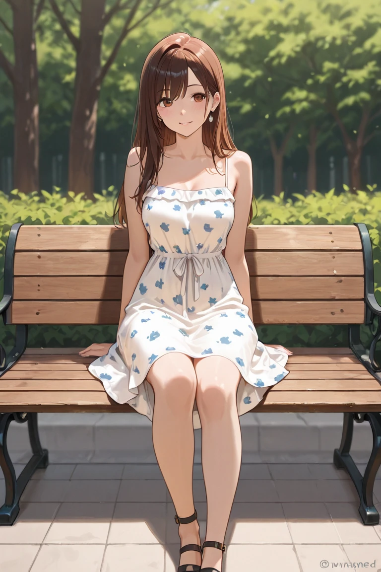 Anime girl sitting on bench in white dress wearing necklace, seductive anime girls, beautiful and seductive anime woman, Smooth anime CG art, cute anime waifu in a nice dress, Beautiful anime girl, attractive anime girls, Beautiful anime woman, loli in dress, cleavage, Detailed digital anime art, Anime goddess, cute elegant pose, [ 4 K digital art ]!!