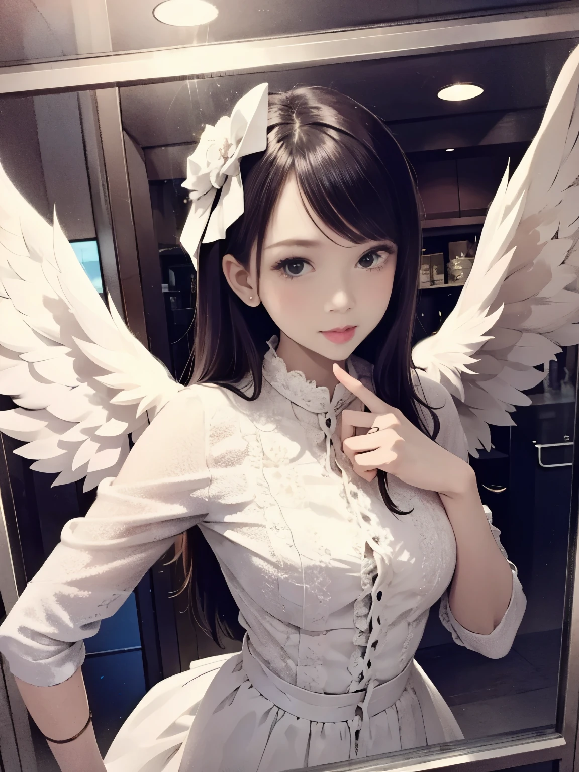 The female angel in the middle of the glass，