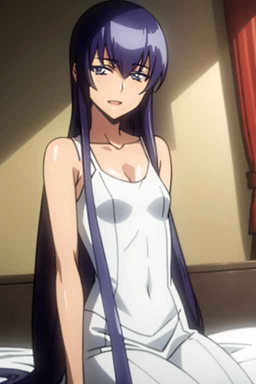 1 woman, saeko busujima, wearing translucent dress, ((detailed eyes:1.2)), sexy, sensual, sleeveless, sideboob, masterpiece, top quality, best quality, official art, beautiful and aesthetic:1.2), extreme detailed, colorful, highest detailed