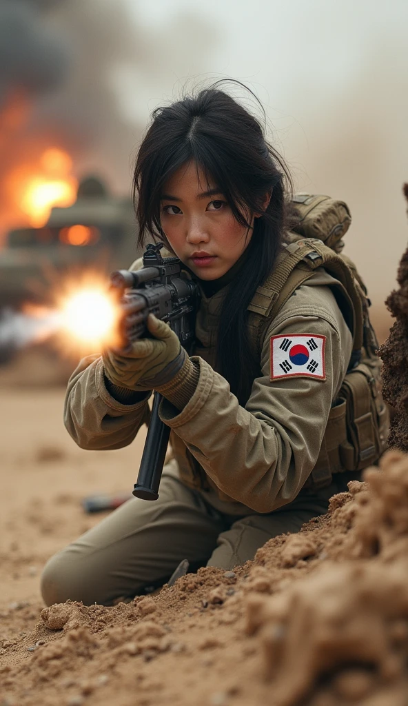 masterpiece, absurdres, high quality, realistic,
1girl, military uniform, hair bun, standing, dirty clothes, mud on clothes, dirty face,
burning vehicles, warzone, battlefield, warfare, explosions, smoke,
20 megapixel, detailed, movie grain