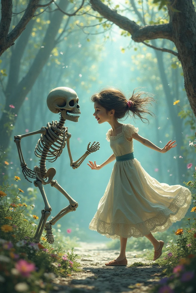 A ballerina meets an animated stick soldier in a sewer