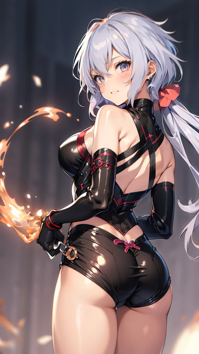 最high quality、best image quality、masterpiece、teenage girl((20-year-old、 By becoming、vest bust、medium bust,wide open breast tea、shining eyes, light blue hair、long hair、thin,highest valley、ponytail、monster arm、monster leg arm、fighting pose)),high quality、beautiful art、background((spark、up in flames、red lighting))、Flight、debris flies、Depth of written boundary、movie、visual art、perfect art、8k,genuine、