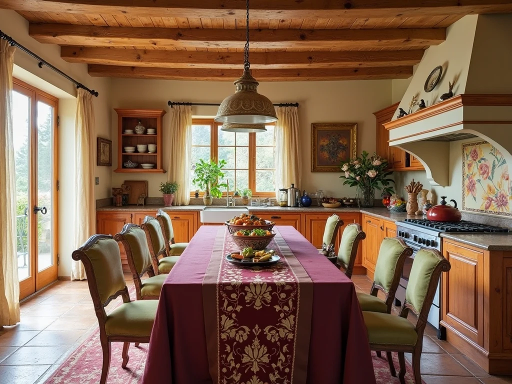 Interior of spacious Provence style kitchen, cozy and bright - SeaArt AI