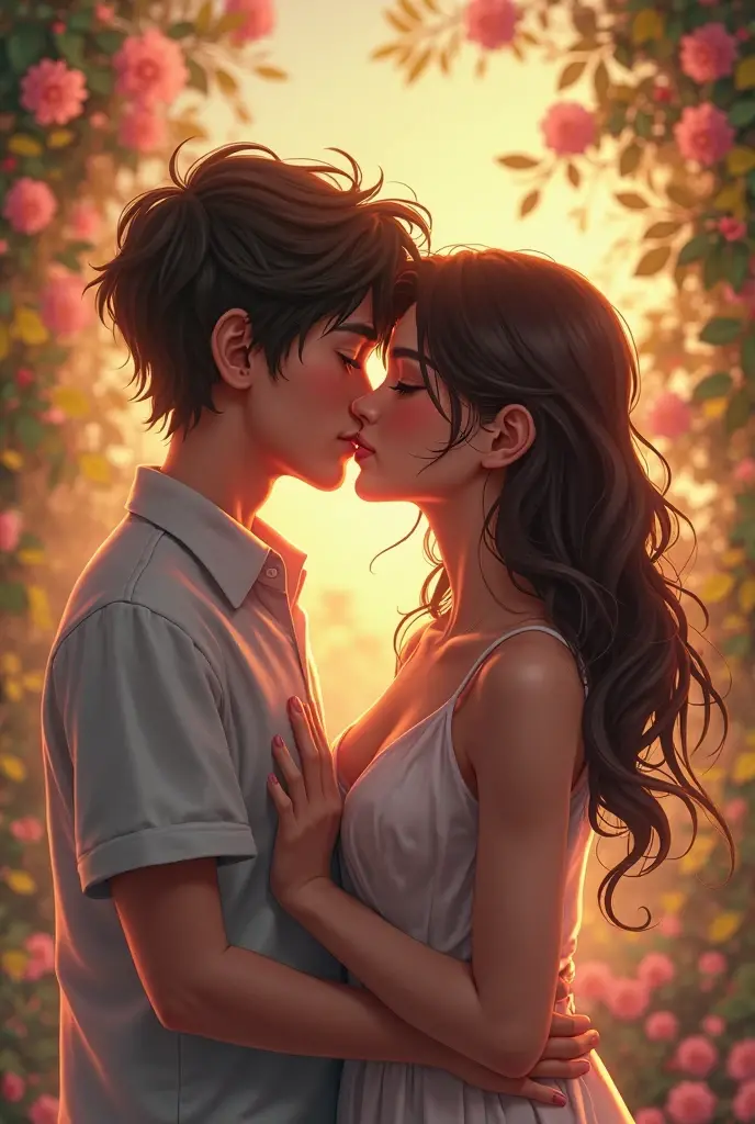 A girl kissing a boy