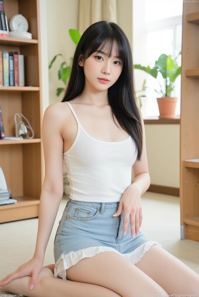 witheout panties、Thin leg、tight skirts、RAW Photography、8K、top-quality、 超A high resolution、Beautiful face in every detail、Realistic human skin、Gentle expression、front-facing view、length hair、realisitic、Photorealsitic、cute little、a short skirt、cute school girl、surreal high school girl