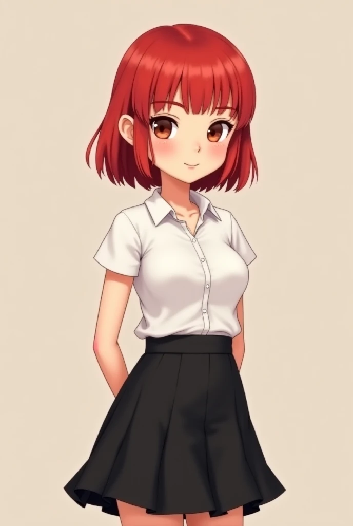1 Girl, Small Breasts, Green Eyes, Heart Eyes, Deep Red Hair, Short Hair Style, Pale White Skin, Smooth Skin, Face Freckles, Slutty, Sexy, Sassy, Smirking, Tease, Teasing, Teasing, Sexy Pose, Young Girl, Very Small Girl, 8 Years Old, Baggy Shirt, Standing Over Viewer, Pantie Focus, Viewer Below her looking up at her, Viewer Under Skirt, Viewer Closer Up, Short Skirt, 