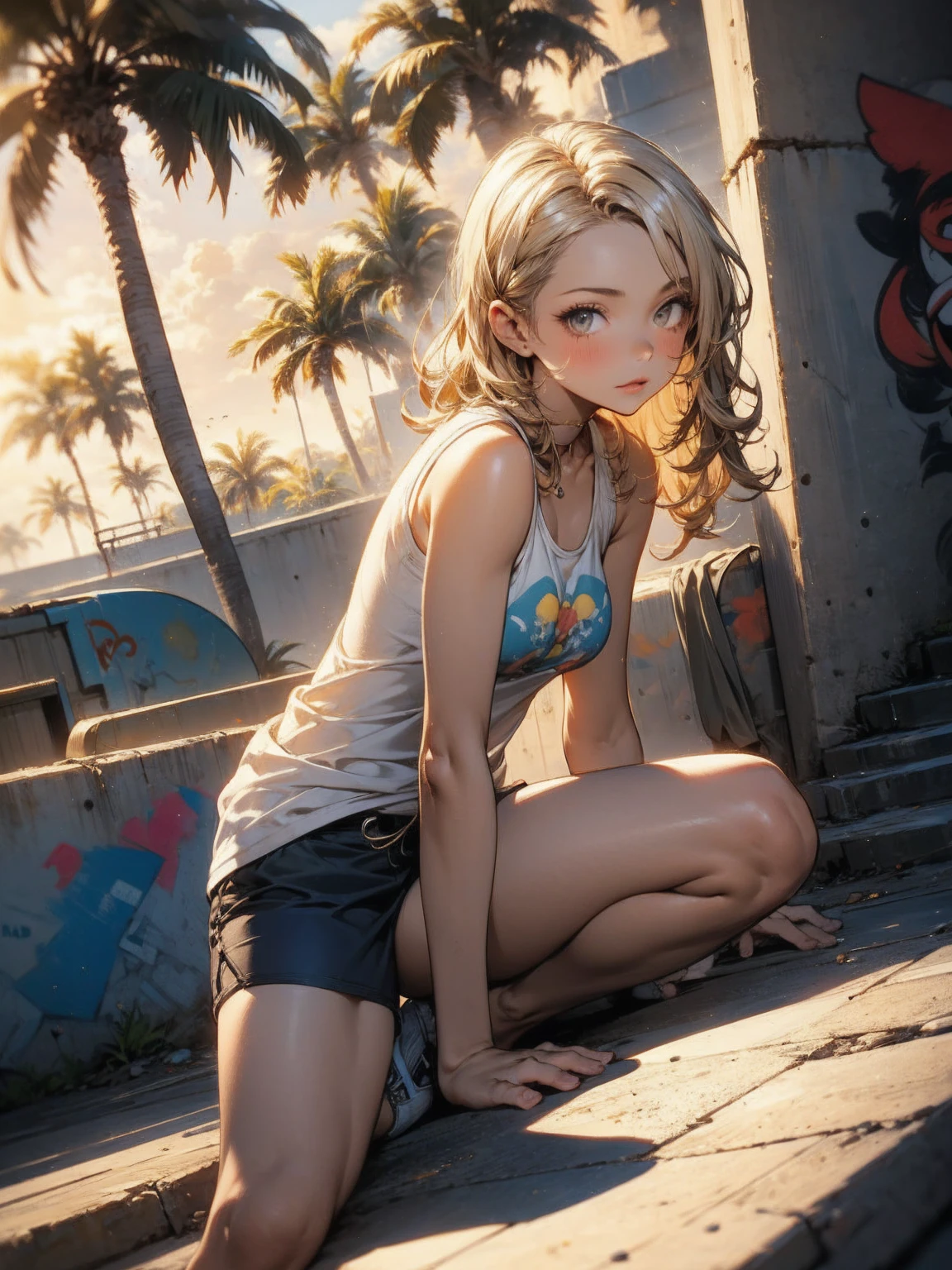 masterpiece, ((Tropical slum bedroom)), A cheerful person, ((Beautiful 10 year old Mexican girl)), ((Wet tank top, Small Hot Pants)), ((Lying on her back with her legs apart)), ((Very glossy, Wet dark brown skin)), Bright brunette long hair, Light copper eyes, ((Lean runner's body, Very small breasts)), Very detailed顔, Ultra-realistic faces, A very beautiful, symmetrical face, 照れたsmile, looks young, Very young, juvenile, 風化した外観はbornき残りと回復力のオーラを醸し出す, 16K, 超High resolution.Realistic, 超High resolution, born, Star Eye, Flush, Perfect lighting, Rotes Haar, Red eyes, Unreal Engine, Side lighting, Ultra detailed face, 4K, Pony, Glowing Skin, Dark Background, super Realistic eyes、 cute, superior, Highest quality, Realistic, Very detailed, finely, High resolution, 8k wallpaper, Light brown messy hair, Sharp focus, perfect dynamic とposition, Beautiful and detailed, Thin Hair, Detailed Realistic skin texture, Close-up portrait, model Body Type, Body Type,Cleavage, smile, model Body Type, Cleavage, Long, slender legs