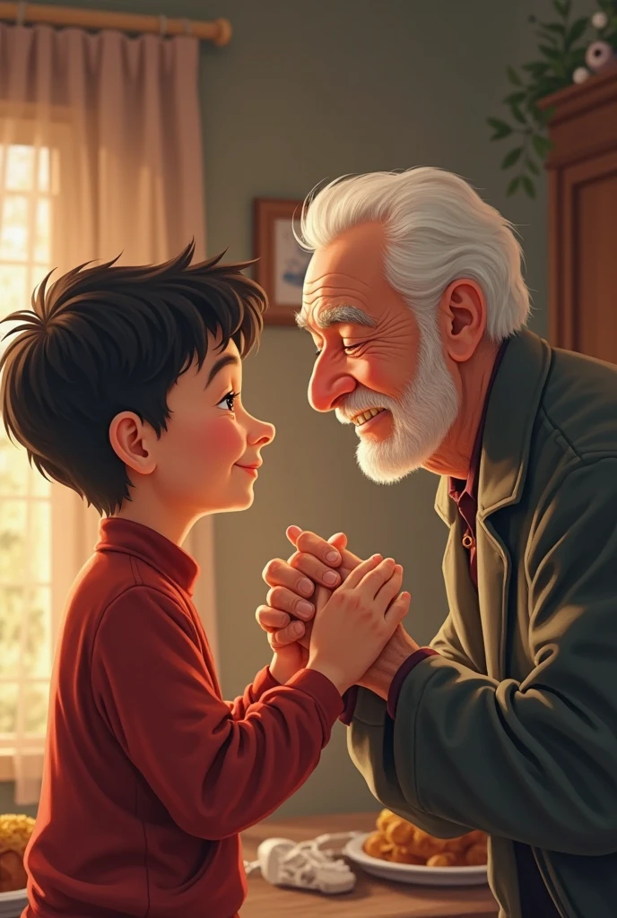 make a picture of a 50-year-old father talking to his 2 son