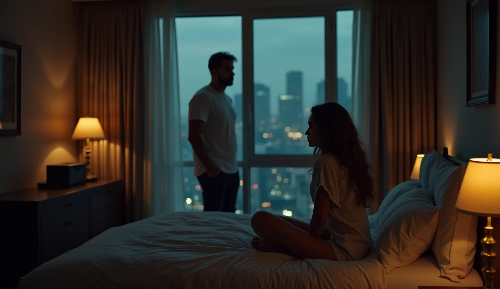 Couple inside the realistic apartment at night