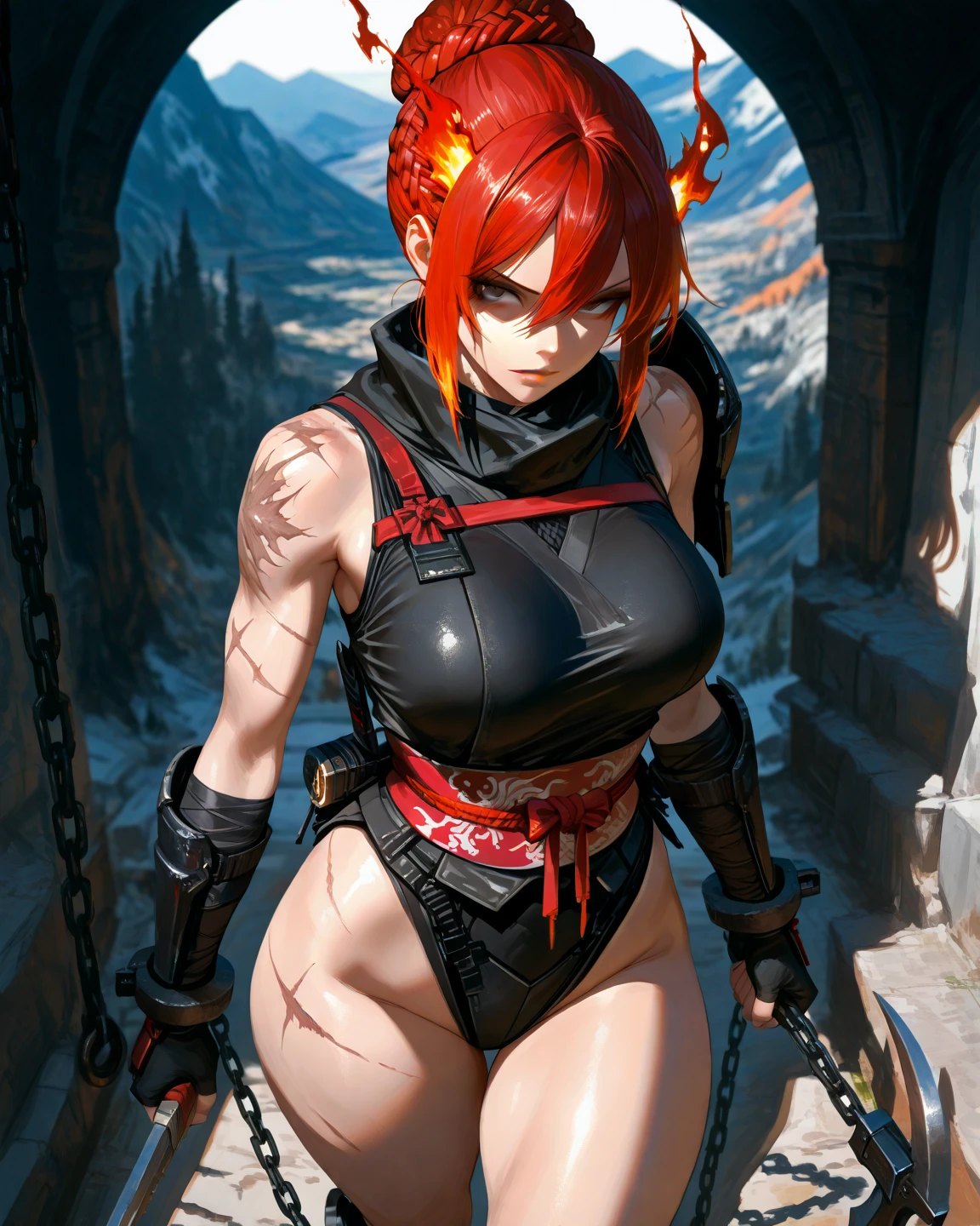 Beautiful Northen dwarf warrior Female, Fair Skin, Long red Braided hair, two braids, celtic tattoos, fur boots, ornate metal bikini armor, leather stripes loincloth, leather belt, on a snowy mountaintop, amazing beautiful athletic toned body, Beautiful D&D Character Portrait, Ominous, Dark Fantasy, Detailed, Fiverr Dnd Character, Octane Render, Digital Art, Extreme Detail, 4k, Ultra Hd, Polished, Beautiful, Hyperdetailed, Intricate, Elaborate, Meticulous, Anime Character, Detailed, Sharp Focus, Wlop, Character Design, Unreal Engine, 3d Rendered, Volumetric Lighting, Reflections, Glossy, Digital Illustration,Unreal Engine, 3d Rendered, Volumetric Lighting, Reflections, Glossy, Digital Illustration, Sensual Pose, Suggestive Pose, Full Body Shot, anatomically correct 💖❤💕💋❣