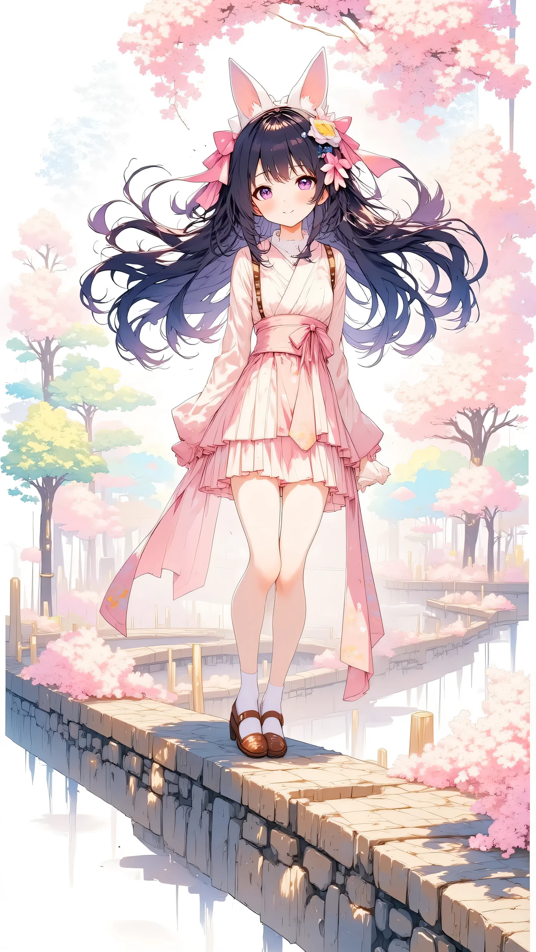(masterpiece), best quality, 8k, cinematic lighting, 1 girl, long black hair, cherry blossoms, flowing pink kimono, standing on stone path, gentle wind, fox mask on side of head, warm expression, traditional Japanese background, looking at viewer, solo, elegant pose, in Kyoto
Negative Prompt: (low quality:2), (worst quality:2), ugly face, blurry, extra limbs, watermark, bad hands