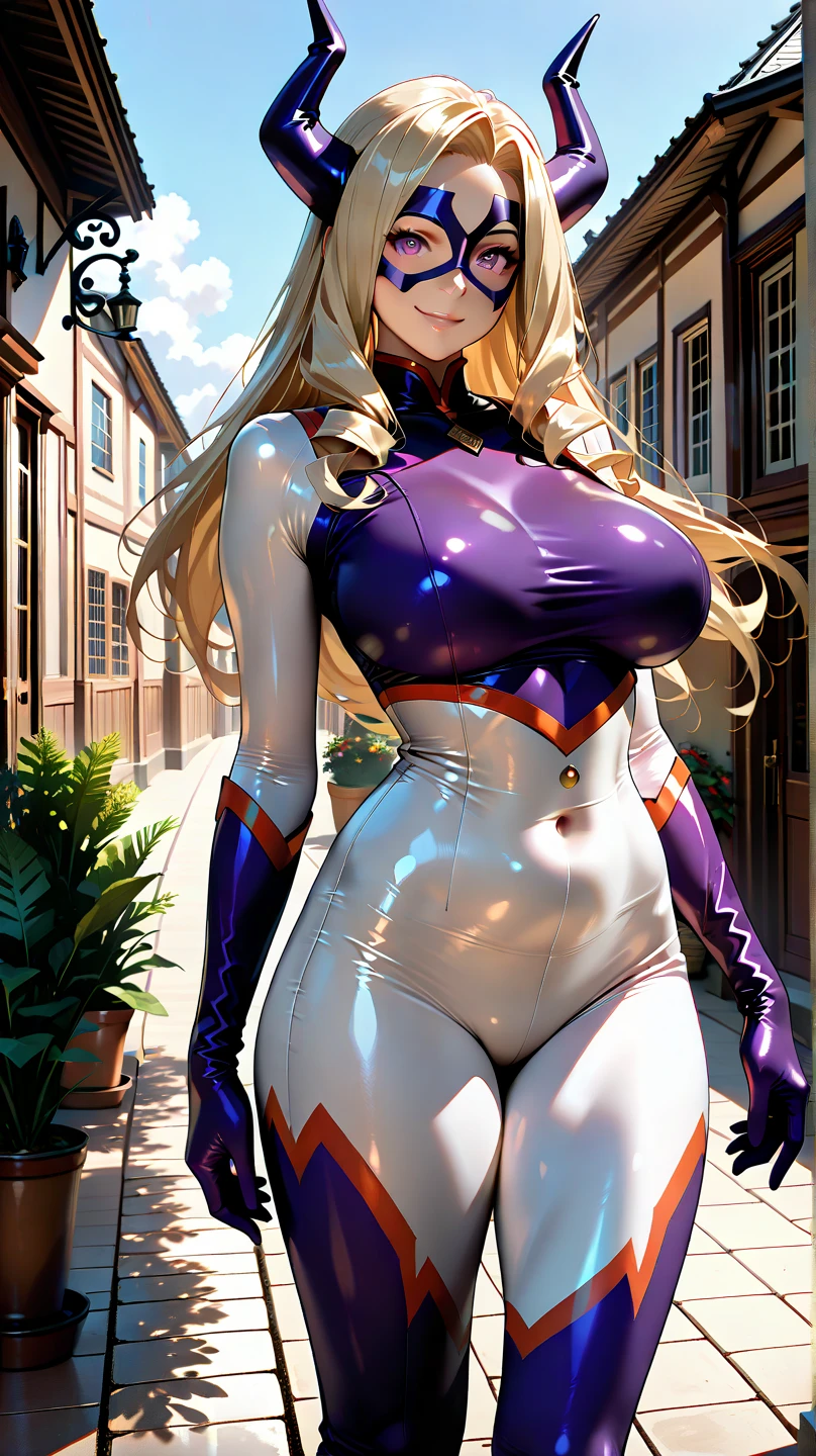 (masterpiece, best quality), 1girl, <lora:peashy:0.8> ong hair,blonde hair,1girl,solo,cleavage,orange eyes,large breasts,bare shoulders,symbol-shaped pupils,looking at viewer,gloves,smile,power symbol,elbow gloves,leotard,blush,thighhighs,white gloves,red eyes,fang,covered navel,ponytail,huge breasts,antenna hair,medium breasts,very long hair,boots,thigh boots,(((City Background))),white leotard,hair between eyes,yellow eyes,white thighhighs,ahoge,high ponytail,thighs,happy,(((Standing)))