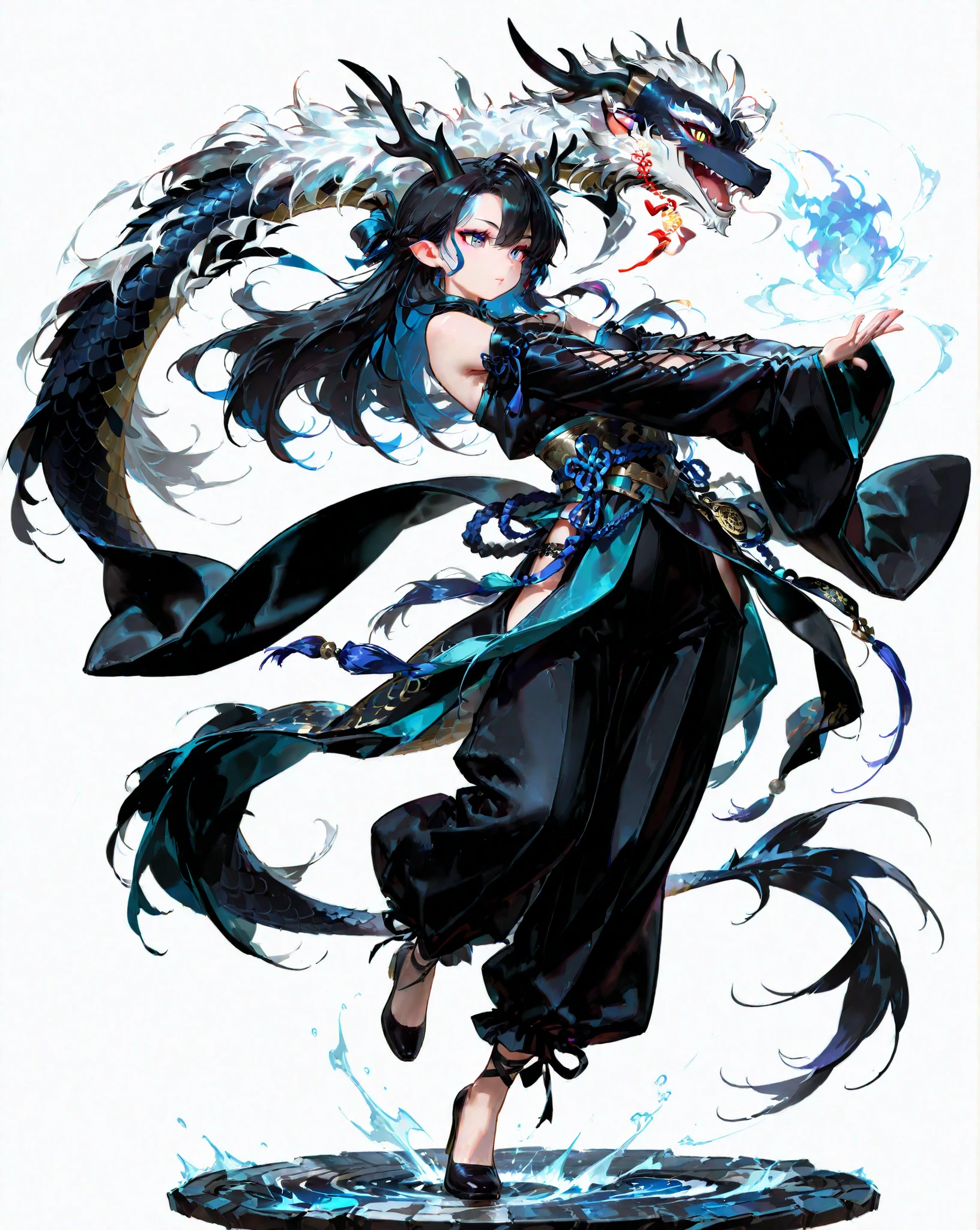great details、high image quality、simple background、full body、 Hair Color Random 、 national costume、Dragon Man