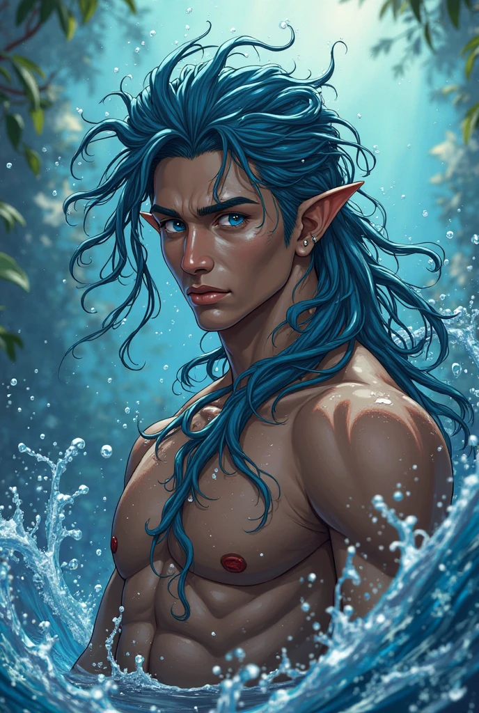Satyr, fluid blue colors, nature environment, 8k quality, cinematic focus, vivid colors