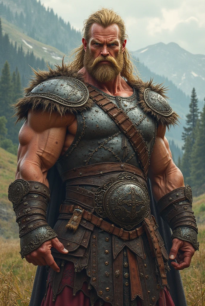 photograph of a viking warrior with dirt in his face, broad shoulders, armor, heroic, beard, pronounced cheekbones, cloudy, masterpiece, best quality, high quality, 4K, trending, hard ring light, 50mm --auto