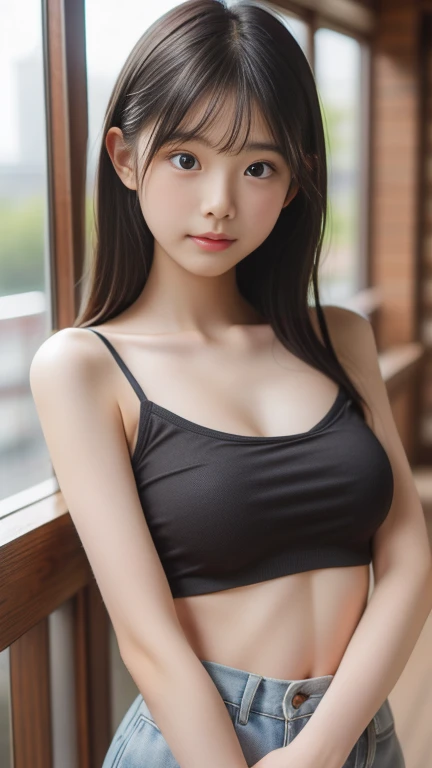 1 girl、Age 15、Big Breasts、I can see under my chest、Ezvian everywhere、Black-haired、hot pants、panties、Beach、
