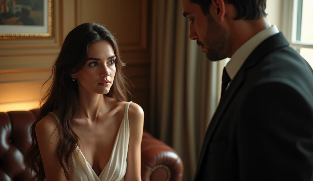 A woman talking to a man